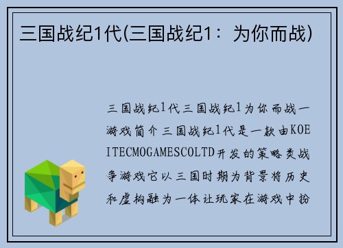 三国战纪1代(三国战纪1：为你而战)